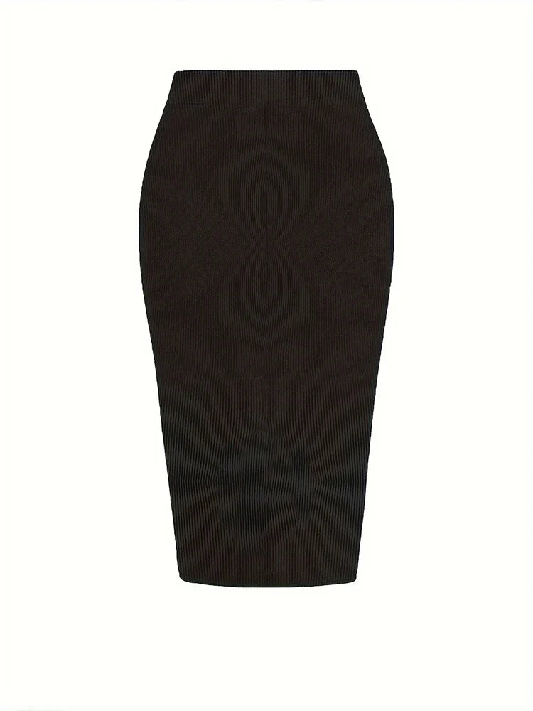 Plus Size 2024 Spring/Summer New  Solid Ruched Drawstring Split Skirt, Casual Bodycon Stretchy Skirt For Spring & Summer, Women