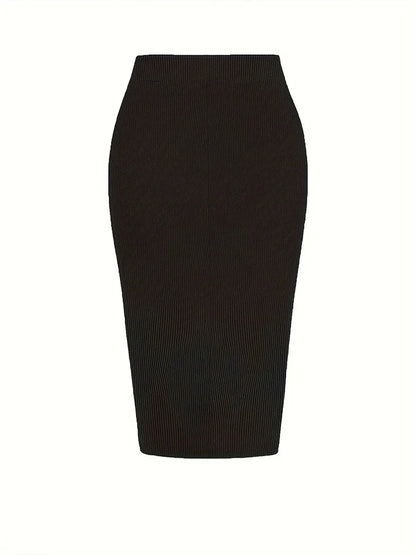 Plus Size 2024 Spring/Summer New  Solid Ruched Drawstring Split Skirt, Casual Bodycon Stretchy Skirt For Spring & Summer, Women