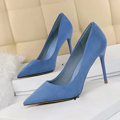 Women 9cm High Heels Daily Party Colorful Suede Pumps Female Scarpins Stiletto Evening Banquet Red Yellow Shoes Plus Size 34-43
