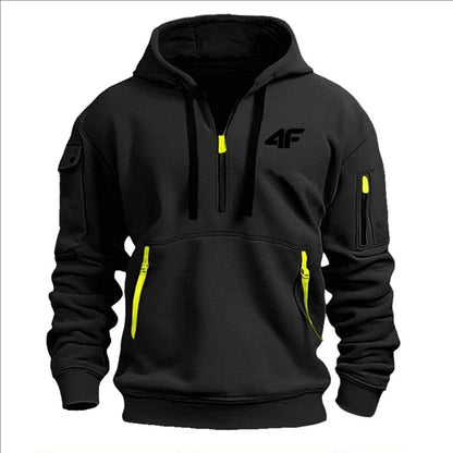Men's hooded sweater casual sports jumper vintage Harajuku long sleeve zipper multi-pocket casual loose coat Street