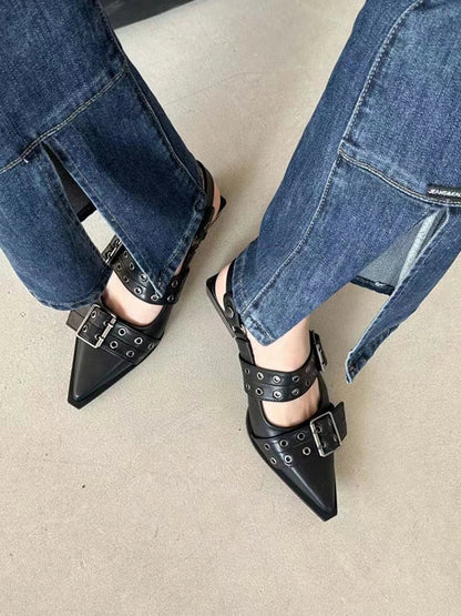 French Style Pointed Toe Mary Jane Shoes Retro Medium Thick Heel Shoes for Women with Skirts and Small Leather Shoes