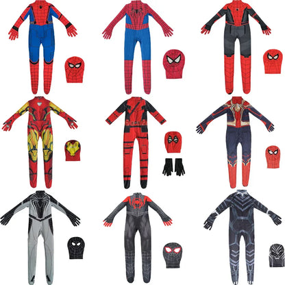 Kids Spider Boy Cosplay Costume Superhero Morales Cosplay Jumpsuit Miles Zentai Jumpsuit Halloween Carnival Party Costume Adult