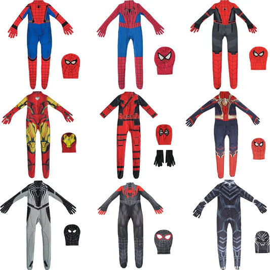 Kids Spider Boy Cosplay Costume Superhero Morales Cosplay Jumpsuit Miles Zentai Jumpsuit Halloween Carnival Party Costume Adult