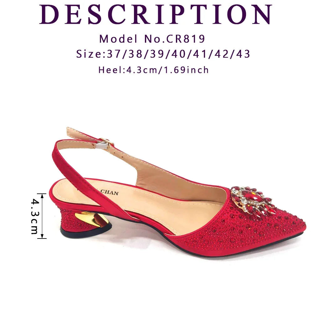 New Arrival Fashion Shoes Matching Bag Set Royal Blue Color Decorated with Crystal Ladies Wedding Party Women High Heel
