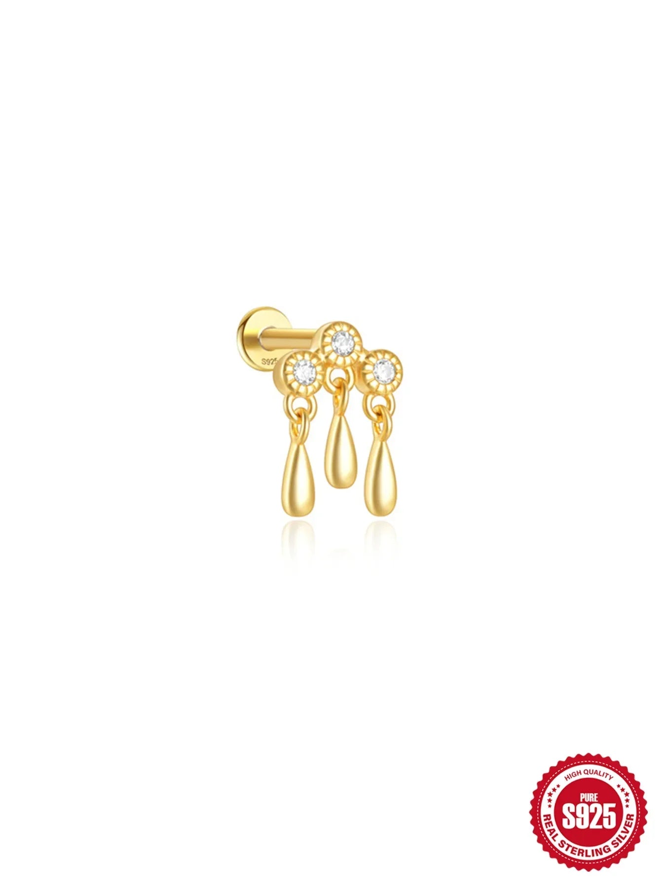 1PC Four Pointed Star Moon Tassel Lotus Cartilage Spiral Puncture 925 Sterling Silver Stud Earring For Women Ins Earring