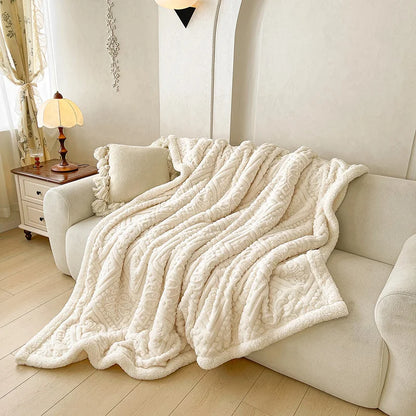 Ultra Soft Double Layer Fleece Blanket for Bed Thickened Cozy Velvet Warmth Blanket Autumn Winter Plush Blankets for Sofa Nap