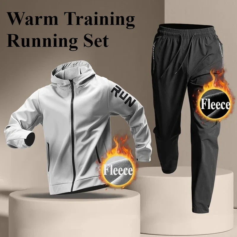 Fleece Warm Running Sportswear Set Men's Autumn and Winter Fitness Wear Fast Dry Clothes Training Morning Run Outdoor Cycling