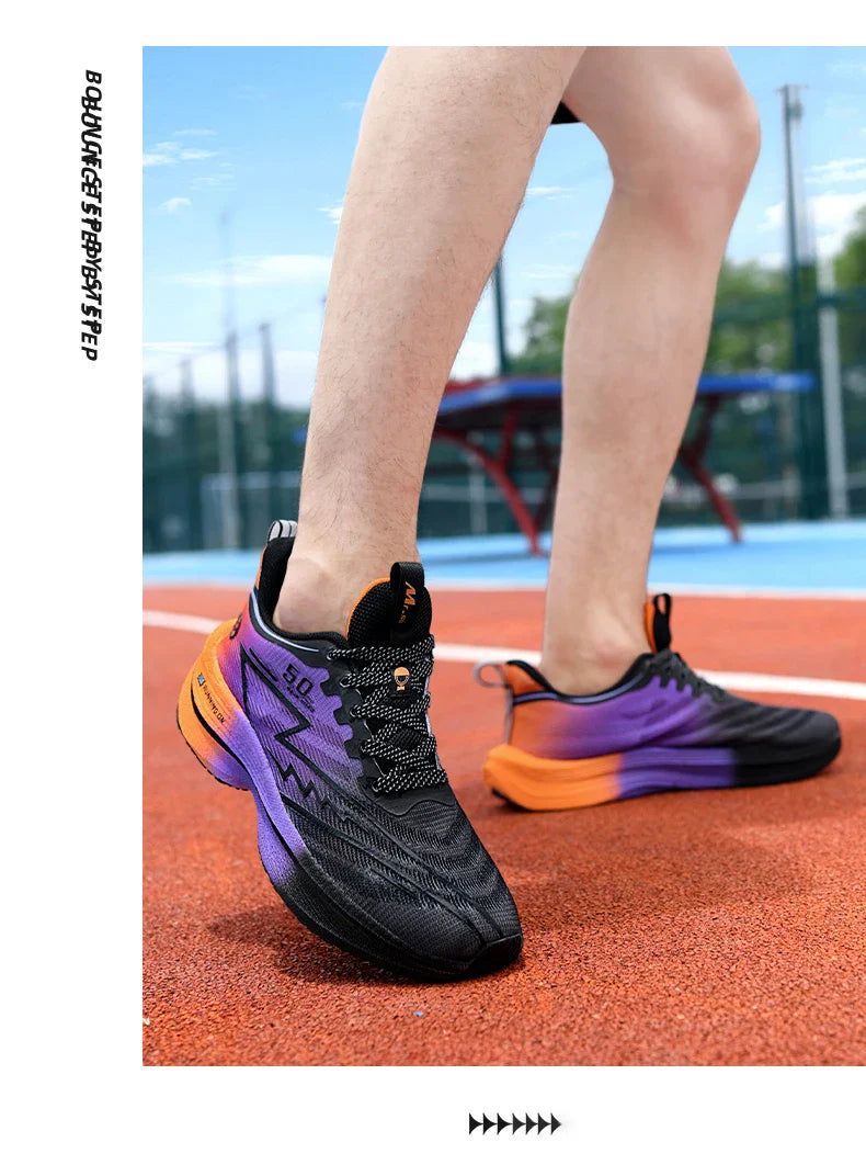 Men's Shoes Carbon Plate Cushioning Road Running Shoes Fashionable Printed Lace Up Tennis Shoes Non-slip Breathable Sports Shoes