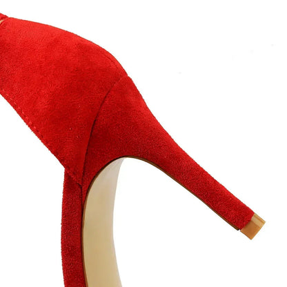 Women Gladiator Stiletto Classic Ankle Strap Holiday Beach Sandals Lady Fashion Suede 8cm 11cm High Heels Sexy Red Brown Sandles