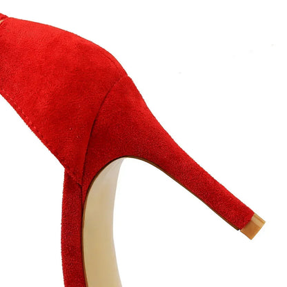 Women Gladiator Stiletto Classic Ankle Strap Holiday Beach Sandals Lady Fashion Suede 8cm 11cm High Heels Sexy Red Brown Sandles