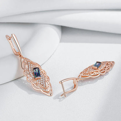Hot 585 Rose Gold Color Flower Dangle Earrings for Women Square Colorful Natural Zircon Accessories Daily Fine Jewelry