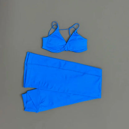 2Pcs Sports Set Women Seamless Front Tie Crossover Bra Crossover Waist Flare Leggings Sets Gym Fitness Workout Sports Sets