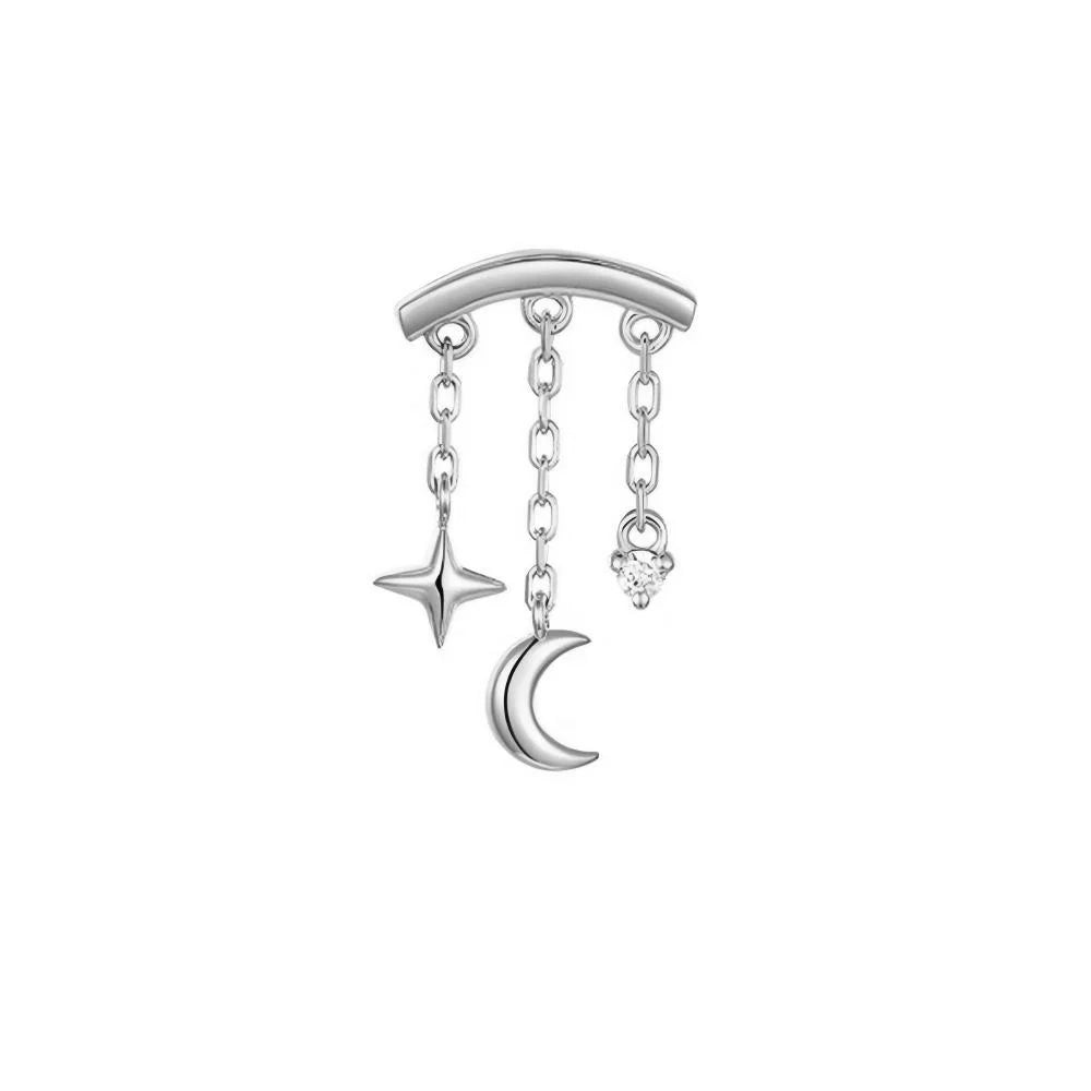 1PC Four Pointed Star Moon Tassel Lotus Cartilage Spiral Puncture 925 Sterling Silver Stud Earring For Women Ins Earring