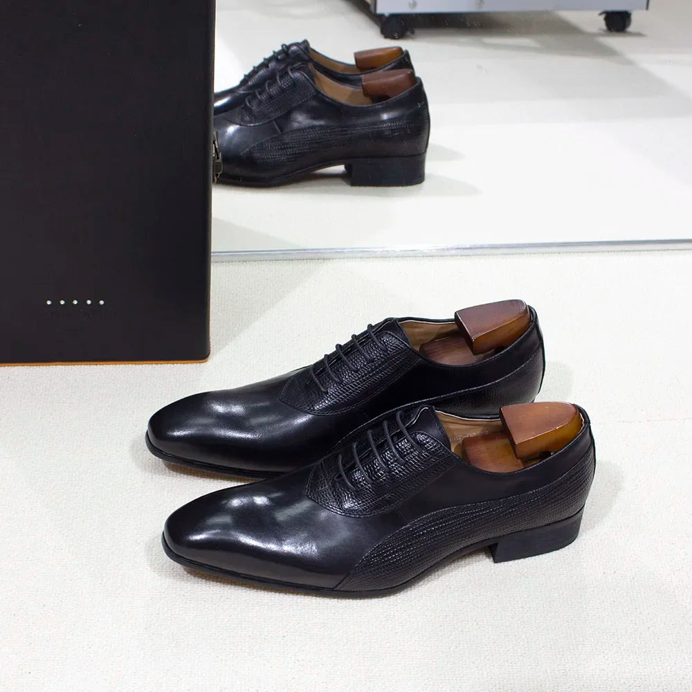 Luxury Genuine Leather Men's Dress Shoes Oxford Handmade Formal Office Business Wedding Classic Lace-Up Footwear