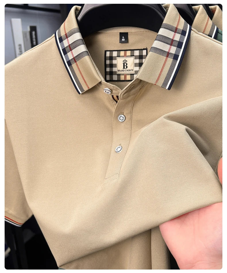 Luxury brand short sleeve polo shirt men fashionable simple solid color summer mercerized cotton breathable casual lapel T shirt