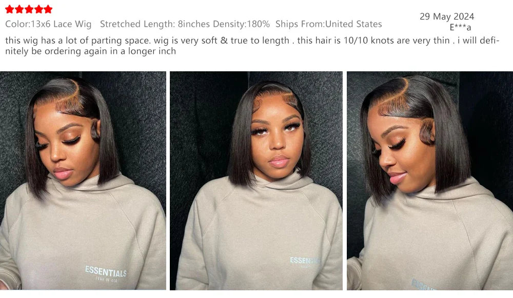 220% Density Bob Wigs Straight Human Hair Lace Front Wigs 13x4 Bob Brazilian Remy Hair Pre-plucked Lace Front Wigs 16 inch