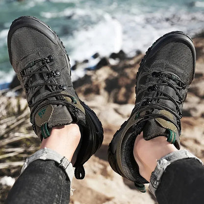 Four-Season Men's Hiking Shoes Outdoor Sports Genuine Leather Wear-Resistant Climbing Shoes Rubber Sole Trekking Sneaker