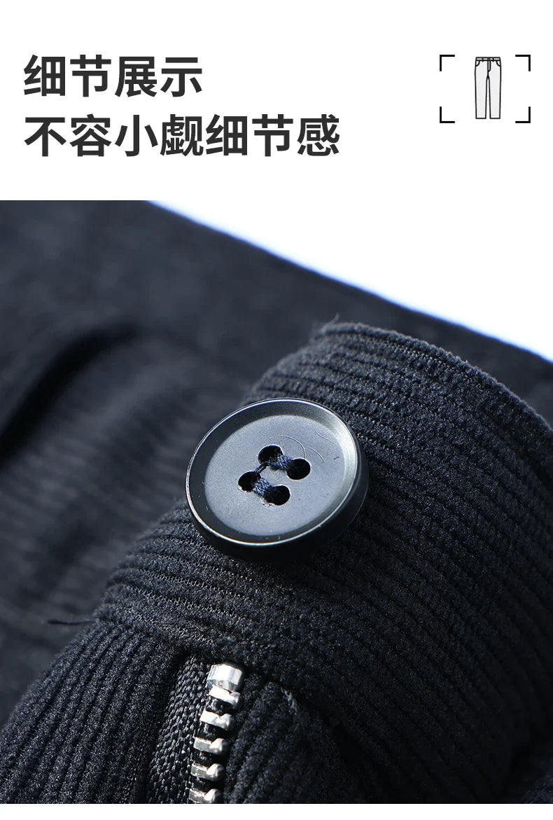Winter Men Business Fleece Thick Casual Pants Straight Velvet Corduroy Warm Cold Resistant Bottoms Elastic Waist Trousers