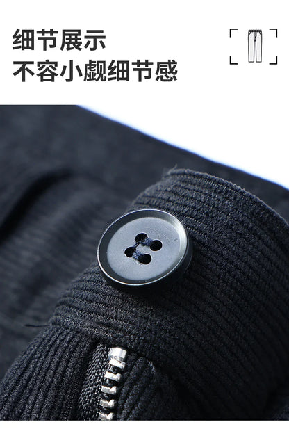 Winter Men Business Fleece Thick Casual Pants Straight Velvet Corduroy Warm Cold Resistant Bottoms Elastic Waist Trousers