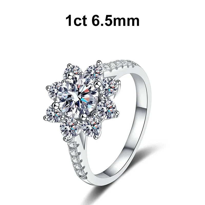 1ct 2ct Moissanite Eternity Ring 925 Sterling Silver with Gold Plated Wedding Flower Lab Diamond Rings For Women Jewelry