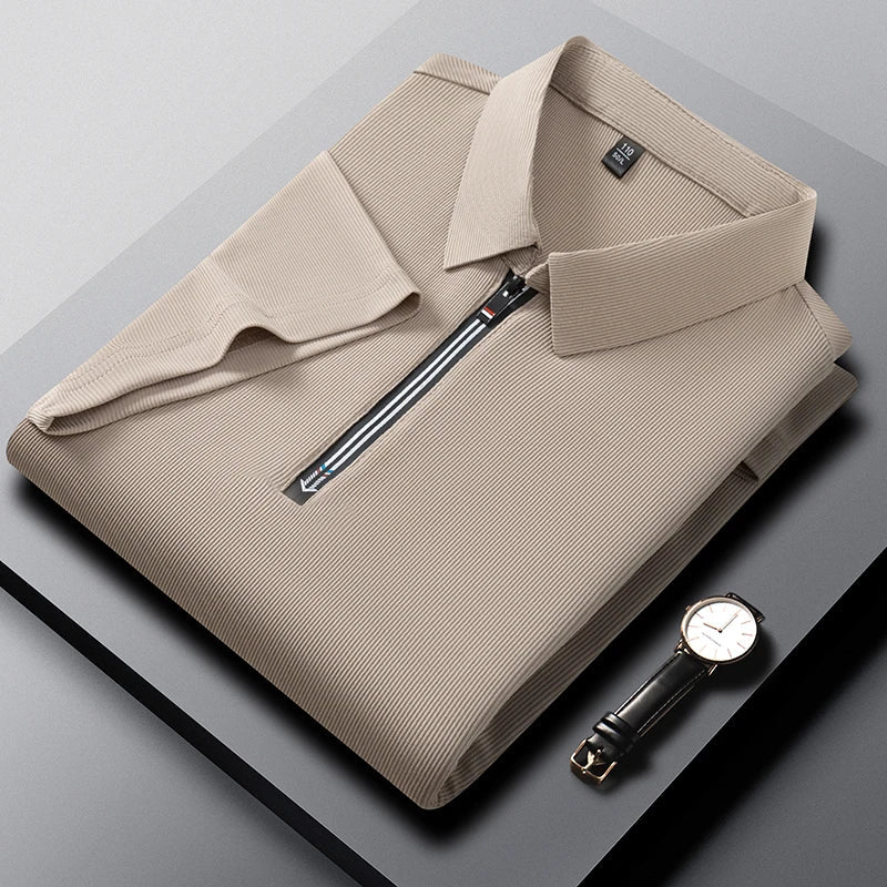 Original Quality Men's Polo Shirt High-End Solid Color Half Zipper Short Sleeve Summer Lapel T-Shirt Business Casual Menswear