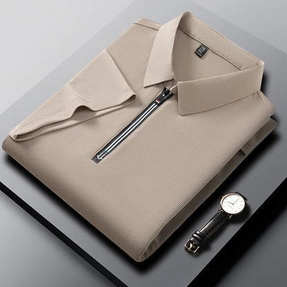 Original Quality Men's Polo Shirt High-End Solid Color Half Zipper Short Sleeve Summer Lapel T-Shirt Business Casual Menswear