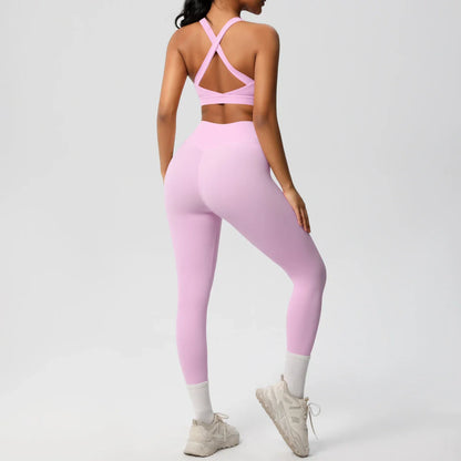 Women 2pcs Patchwork Sport Yoga Suit Training Sleeveless Sport Gym Tops  Tummy Control Slimming Booty Leggings Yoga Suit Sports