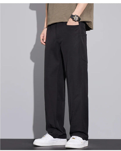 2026 Summer Thin Men's Loose Pants with Large Pockets Work Style Casual Straight Solid Color Male Simple Baggy Pants