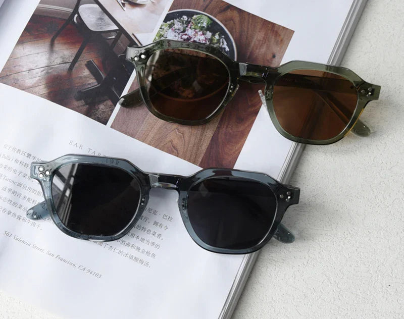 retro sun glasses for women TR90 frame polygon polarized sunglasses uv400 male green brown 2023 summer