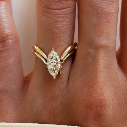Marquise Cut Moissanite Ring Set S925 Silver Plate 18K Gold for Women GRA Certified Lab Diamond Wedding Band Gifts Jewelry