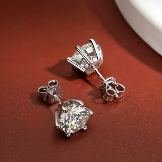 2 Carat Classic Moissanite Stud Earrings 925 Sterling Silver For Women 6-Claw D Color Sparkling Diamond Round Ear StudsCertified