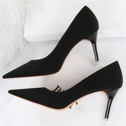 Women 7.5cm 10.5cm High Heels Scarpins Silk Satin Pumps Lady Quality Green Purple Fetish Wedding Bridal Mid Low Heels Prom Shoes