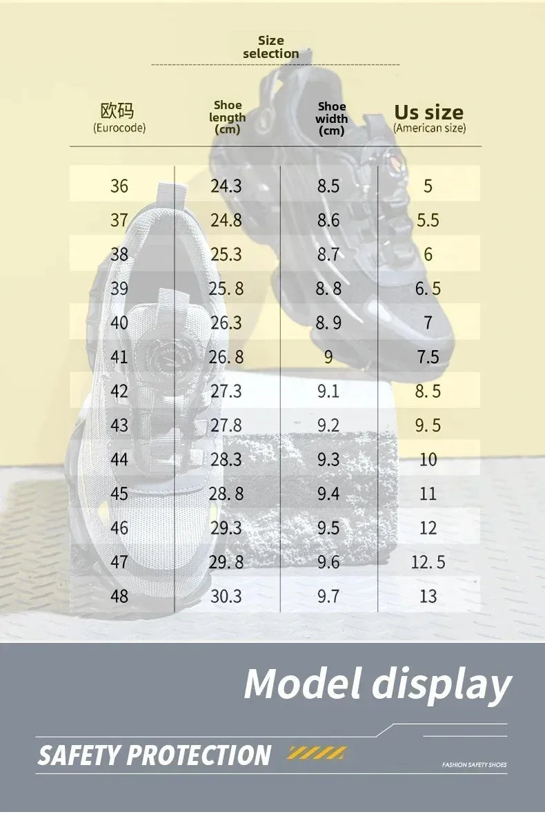 Men's Safety Work Shoes Anti-smash Anti-puncture Rotating Button Fashion Sport Boots Protective Security Men's Footwear