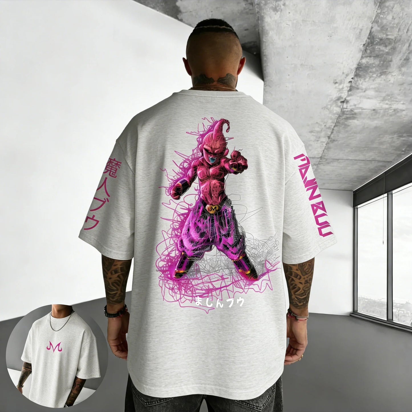 T-shirt Summer New Majin Buu Print Men and Women Harajuku Loose Casual Parent-child Short Sleeved Shirt