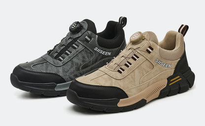Men's Steel-Toed Safety Shoes With Anti-Crush, Anti-Puncture And Anti-Slip Soles, Fashionable Button Industrial Work Shoes
