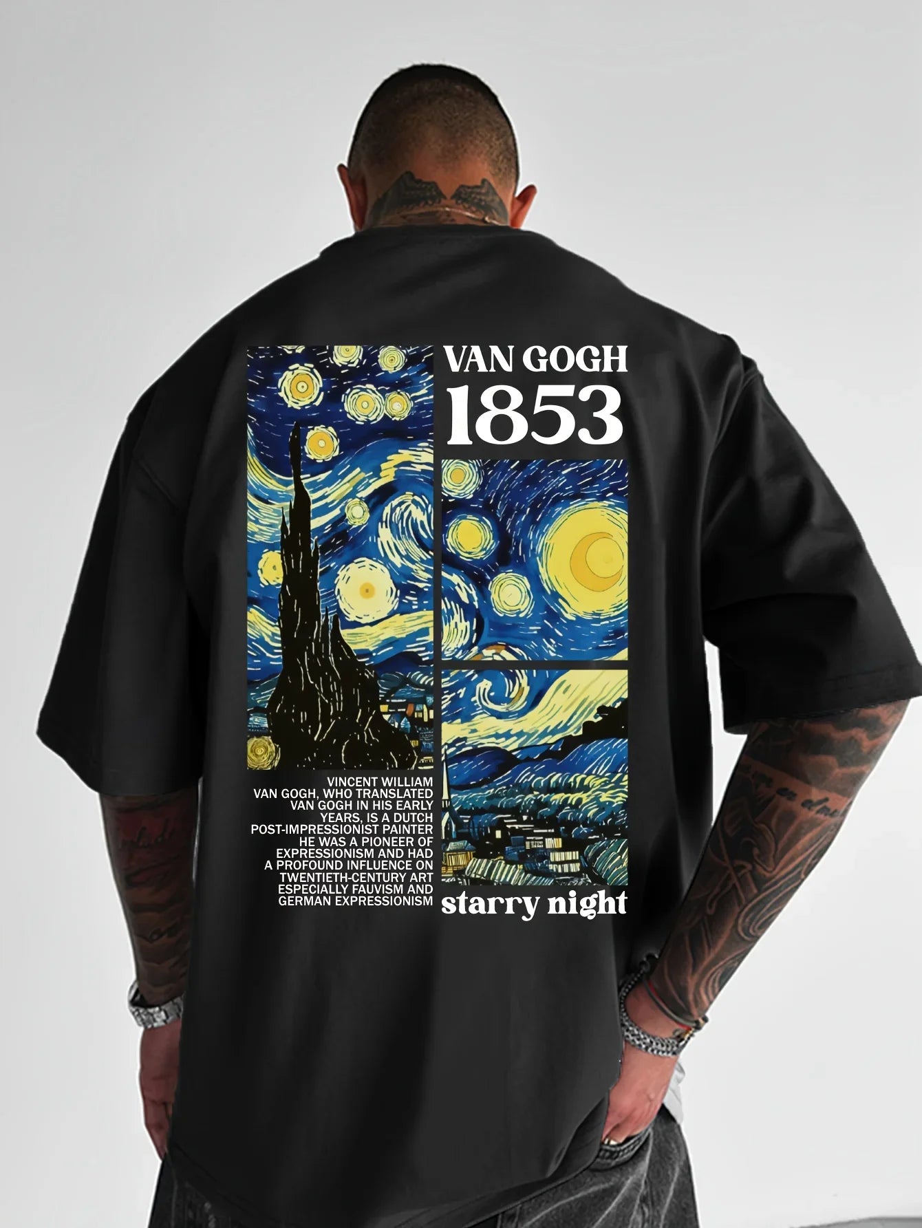 Men's summer 100% pure cotton fashionable casual loose tribute Van Gogh famous painting printed round neck short sleeved T-shirt