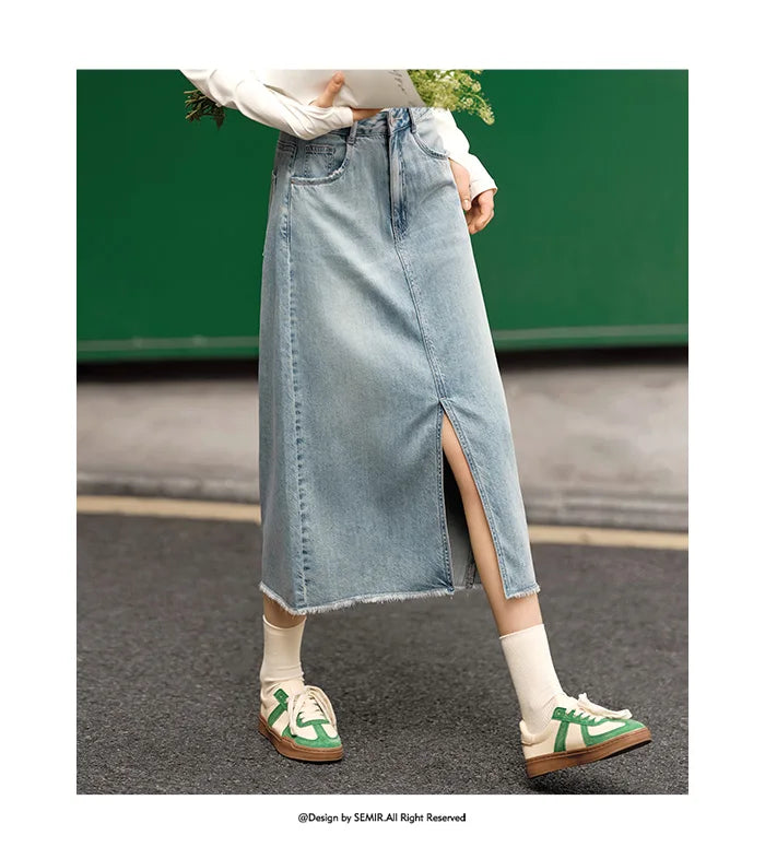 Women Denim Skirt Summer 2024 New Arrival With High Slit And Straight-Cut Design Skirts for Women