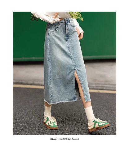 Women Denim Skirt Summer 2024 New Arrival With High Slit And Straight-Cut Design Skirts for Women