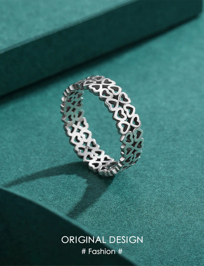 Vintage 925 Sterling Silver Hollow Out Heart To Heart Simple Style Stacking Rings For Women Fine Jewelry