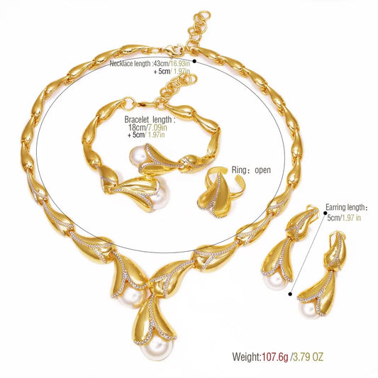 4Pcs Freshwater Pearl Jewelry Set Unique Italy 18K Gold Plated Water Drop Jewellery For Women Wedding Gift 2025 New