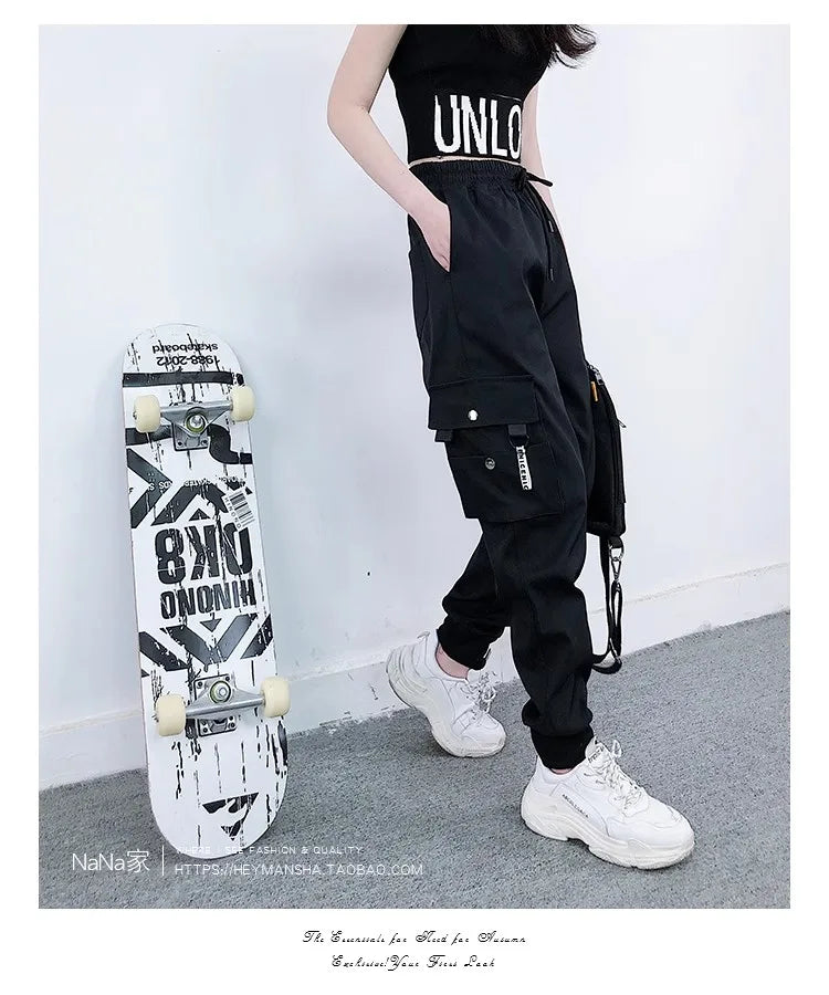 Women's cargo pants loose slim high waist pants