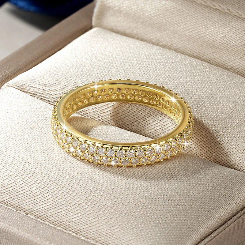Sparkling 1.3mm D Color Full Moissanite Eternity Ring 14k Gold Filled Double-row Finger Bands GRA Cerified Rings for Womem