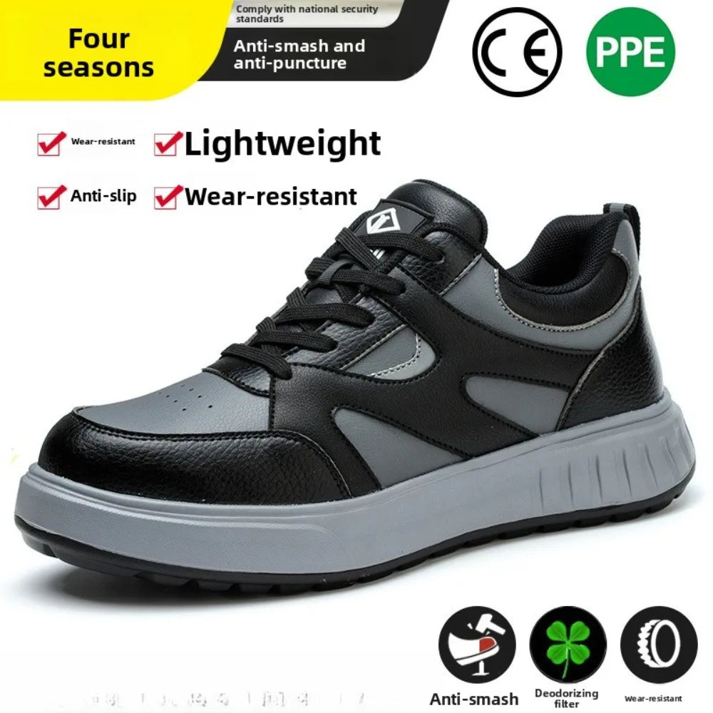 Men's Lightweight Casual Labor Protection Shoes Steel Toe Caps Anti Smashing Anti Piercing Wear-Resistant Work Footwear