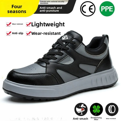 Men's Lightweight Casual Labor Protection Shoes Steel Toe Caps Anti Smashing Anti Piercing Wear-Resistant Work Footwear