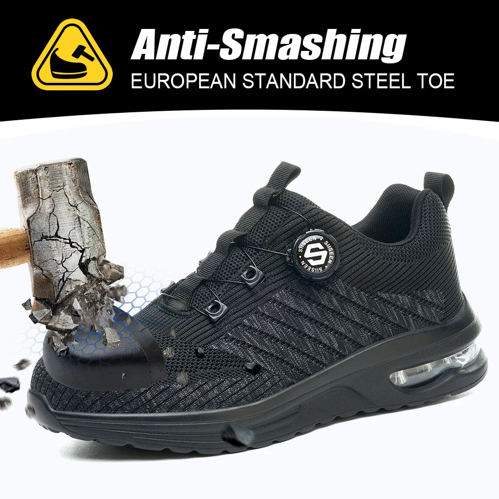 New Men's Rotary Buckle Safety Shoes Anti-Impact Anti-Piercing Lightweight Work Boots Fashion Sporty Design for Outdoor Pro