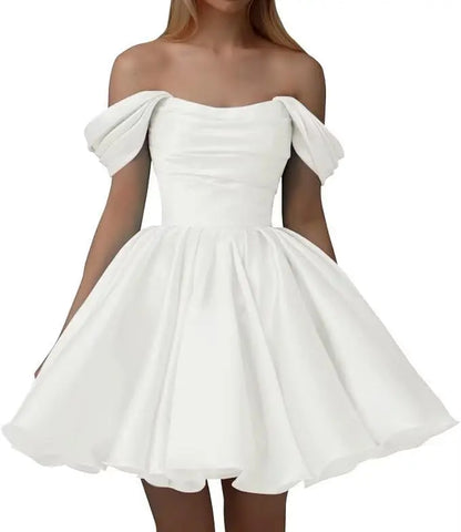 Off the Shoulder Satin Homecoming Dresses for Teens Short A Line Cowl Neck Prom Cocktail Party Gowns HOCO Girls School Dress