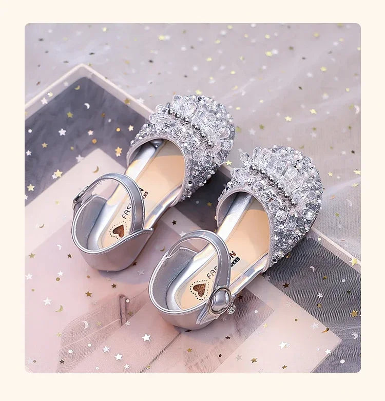 Girls Half Sandals Shiny Crystal Ins Trendy 2025 Summer New Kids Dance Shoes Non-slip Soft Sole Children Princess Shoes Sweet