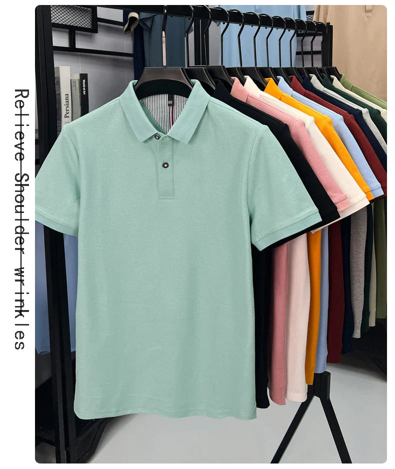 100% pure cotton high-end short sleeve polo shirt men's summer fashion new breathable Korean business casual golf brand T-shirt