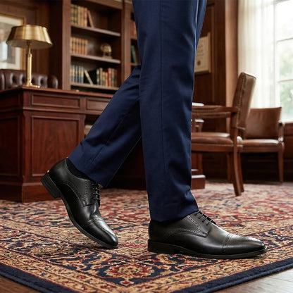 Men's First Layer Cowhide Leather Three-Joint Formal Business Dress Shoes for Office And Meeting