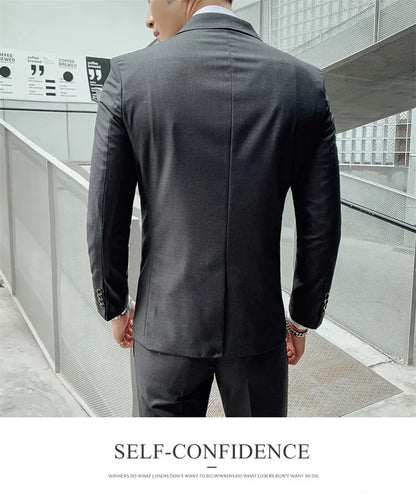 Solid Color Suit Men's Fashionable Gentleman Business Banquet Korean-style Formal Dress Casual Wedding (Blazer+Vest+Trousers)